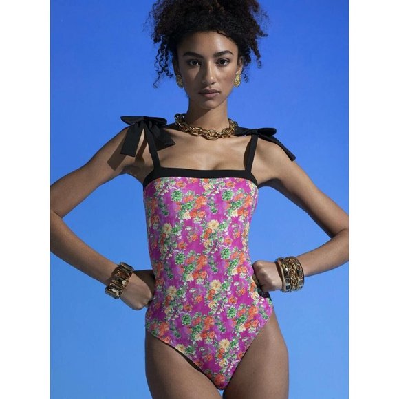 Caroline Constas Irina One Piece Swimsuit Pink Summer Floral - Picture 1 of 7